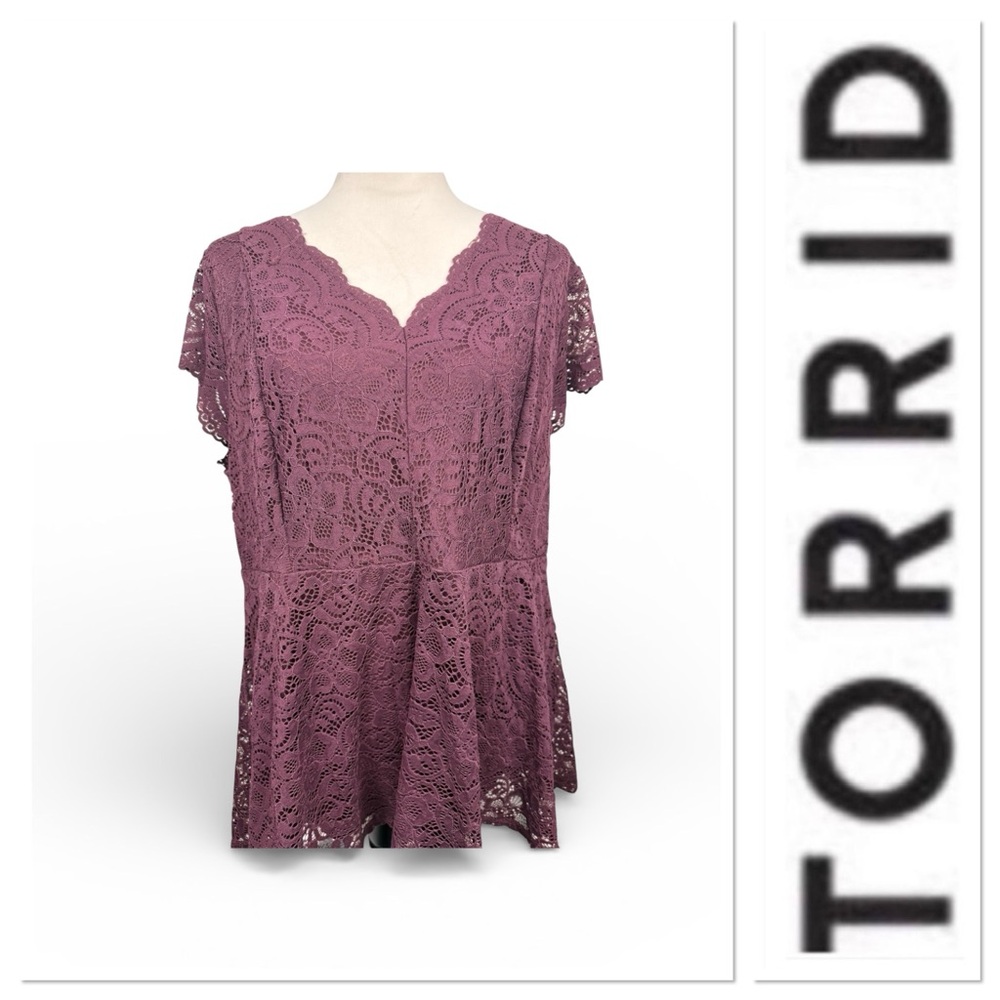 🆕 Torrid burgundy wine lace short sleeve top size 2/2X/18-20